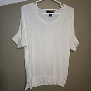Joan Vass New York Women's Knit Shortsleeve V-neck Cuffed Sleeve Size Small